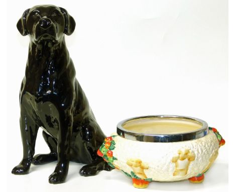 Clarice Cliff footed bowl and a Royal Doulton fireside Labrador Condition reports are not available for Interiors Sales.