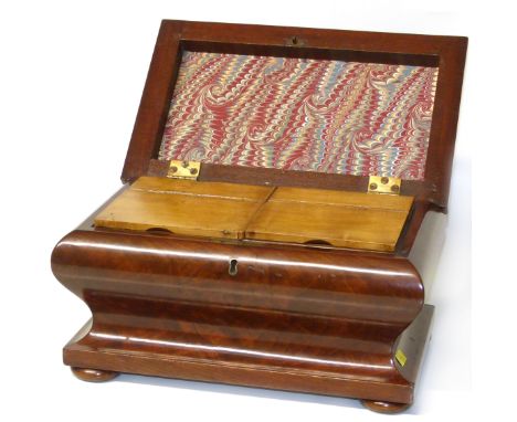 Victorian mahogany sarcophagus shaped 2-division tea caddy Condition reports are not available for Interiors Sales.