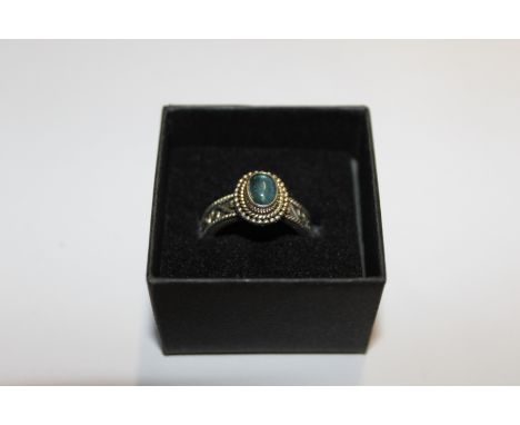 Surab, Sterling silver cabochon blue topaz ring, size K/L