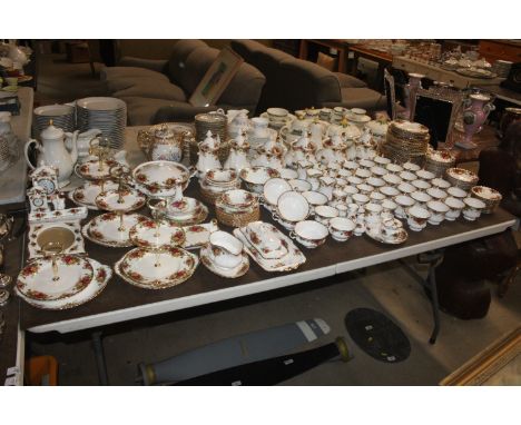 A large collection of Royal Albert "Old Country Roses" pattern tea and dinnerware to include tea pots, coffee pots, tureens, 