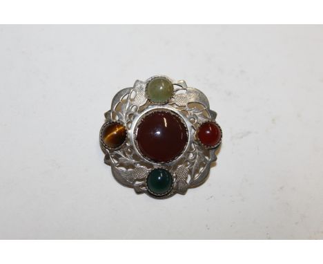 A vintage Ward Bros. Sterling silver and semi-precious stone brooch, 10.2gms 