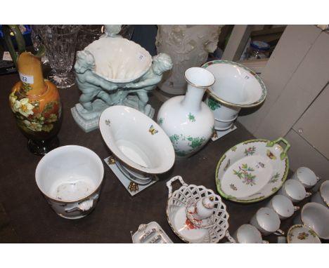 Three Herend Hungary porcelain jardinières and a baluster foliate decorated vase