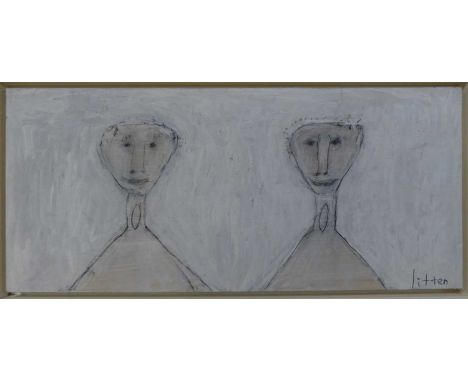  Andrew Litten (b.1970) - Double Portrait, acrylic on board, signed lower right, 18.5 x 41.5cm