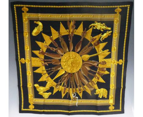 Hermes Scarf 90 LVDOVICVS MAGNVS  Light Yellow 100% Silk Scarf 35