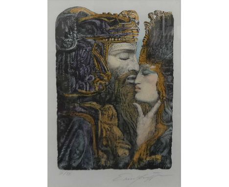 Ernst Fuchs (1930-2015) - David and Bathsheba, lithograph printed in colours, signed and numbered in Roman numerals 'IV/XX' t