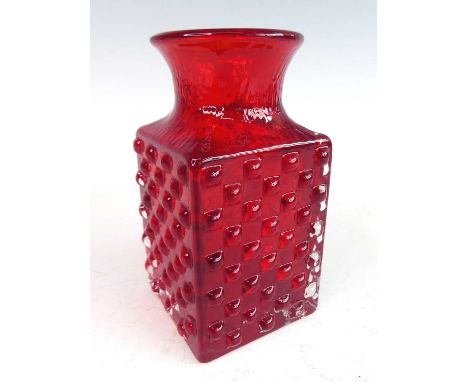 Geoffrey Baxter (1922-1995) for Whitefriars - a chessboard glass vase, ruby red colourway, h.14.7cmIn very good and original 