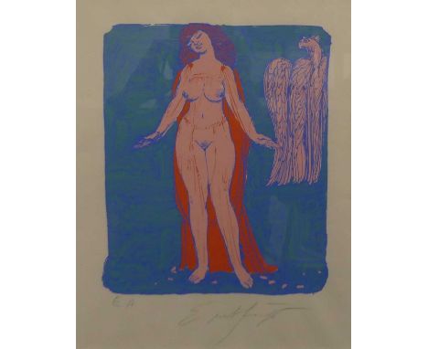  Ernst Fuchs (1930-2015) - Naked Woman with Eagle, lithograph printed in colours, signed to the lower margin, this example an