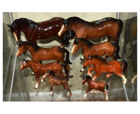 Collection of ceramic horses and ponies by Beswick and others, 18cm high and smaller