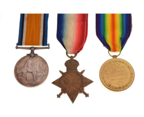 First World War medal trio awarded to Serjeant. H. Shaw of the Royal Fleet Auxiliary ( 1720 SJT. H.SHAW R.F.A.), together wit