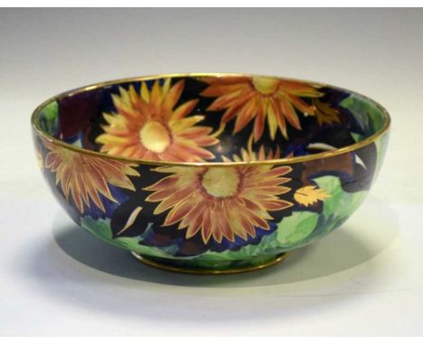 Carltonware footed bowl, painted and gilded with stylised flowerheads and foliage, printed mark, 17cm diameter