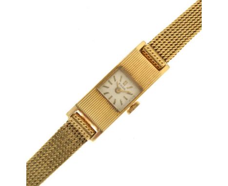 Emka - Lady's yellow metal wristwatch stamped '18k / 0.750', square dial with baton markers, 17 jewel manual wind movement, 1