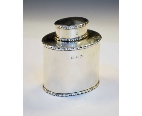 Edward VII silver tea caddy of oval form, Chester 1905, 8cm high, 89g approx