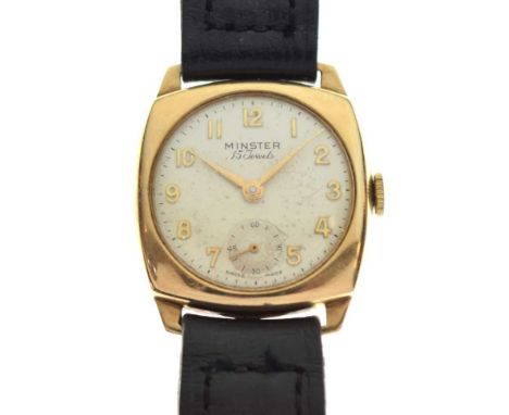 Minster - Vintage mid size 9ct gold wristwatch, Arabic dial with subsidiary at 6, Swiss 15 jewel movement, case hallmarked Lo