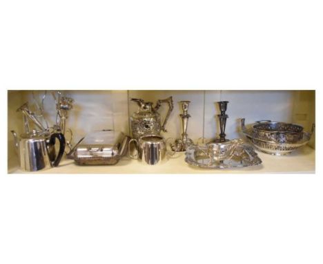 Small quantity of silver plate to include; epergne, candlesticks, coffee pot, etc. 