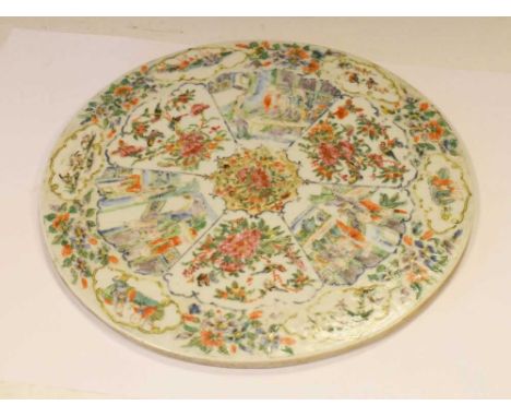 Chinese Canton Famille Rose circular ceramic panel, 28cm diameter