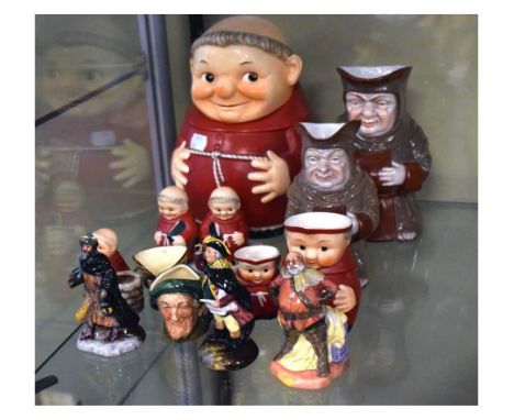 Small collection of Goebel monk figures, Doulton character jugs, etc., 24cm high and smaller