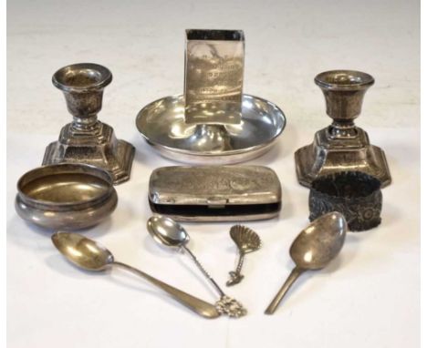 Quantity of silver items to include George V table match holder with presentational inscription for RAF Fencing Union, London