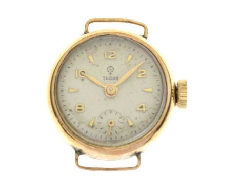 Tudor - Lady's 9ct gold cased wristwatch, signed silvered dial with Arabic even numerals and subsidiary at 6, 15 jewel manual