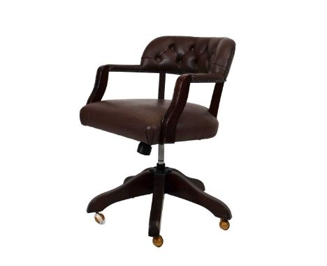 Brown button-back leatherette office desk chair, 51cm (seats widest point) x 83cm high 