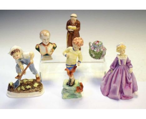 Four Royal Worcester figures, to include Monk candle snuffer, Napoleon bust, etc., 19cm high and smaller