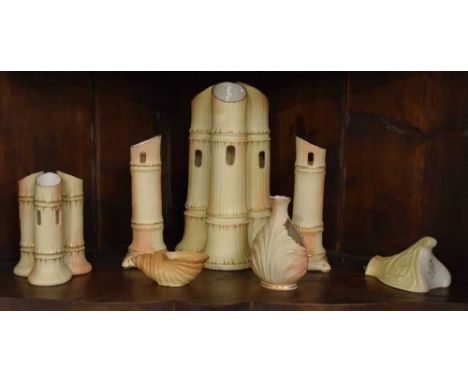 Locke &amp; Co. ceramics to include a large three-branch 'bamboo' vase (28cm high), Royal Worcester shell, etc. 