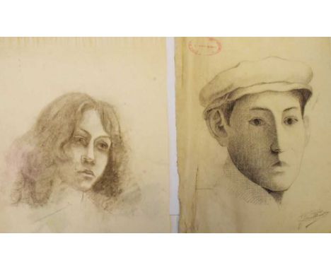 Attributed to Theophile Gautier (1811-1872) - Portrait of a boy with cap, on textured paper, red 'Ecole des Arts Decoratifs' 