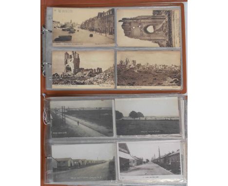 Quantity of postcards in three albums, mainly military and First World War related