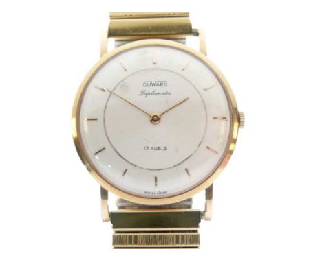 Gentleman's Duward Diplomatic manual wind wristwatch, silvered dial with baton hour markers, back of case stamped '18k', 32mm