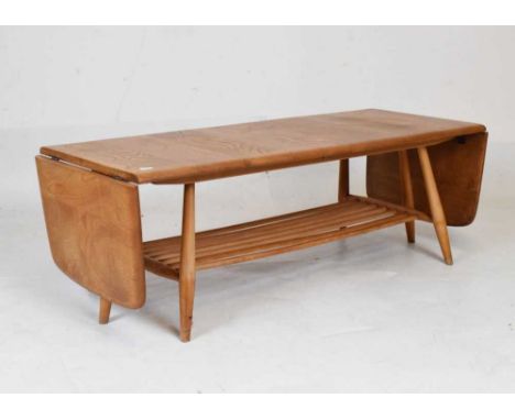 Ercol light elm drop-leaf two-tier coffee table 160cm (extended)