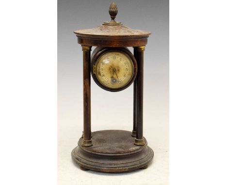 Early 20th Century portico clock, of rotunda form with Hamburg American Clock Co timepiece movement, 33cm high