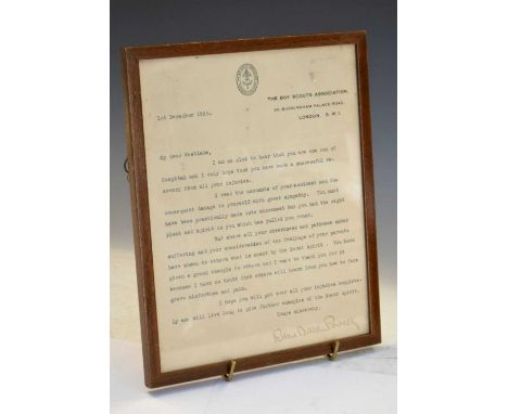 Scouting Interest - Robert Baden-Powell signed letter, 1st December 1928 - addressed to a Mr. Westlake wishing him a speedy r