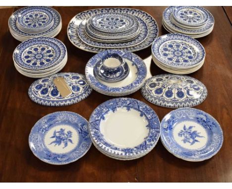 Quantity of blue and white wares, to include a Brownfield 'Cyprus' part dinner service, Copeland Spode 'Camilla' plates, etc