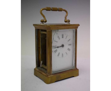 French brass carriage clock, with white Roman dial (a/f), 10cm high (ex. handle)