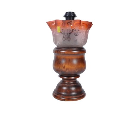 

Victorian oil lampshade, opaque gradient cranberry glass, acid-etched with flared rim,&nbsp; engraved R()182180, slight sma