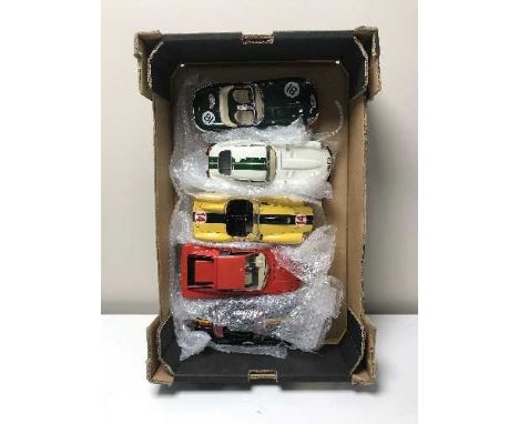 A box of five large scale Burago die cast vehicles 