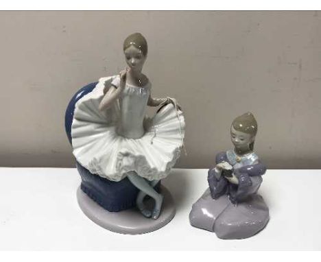 Two Nao figures - Ballerina seated and Girl kneeling