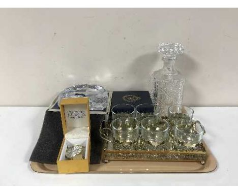 A tray of Royal Krona Swedish crystal ornament - Squirrel together with a boxed Webb Corbett commemorative paperweight, decan