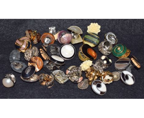 Jewellery - a pair of silver and marcasite floral clip on earrings;  others, rectangular, round, Celtic knot; enamel, etc (30