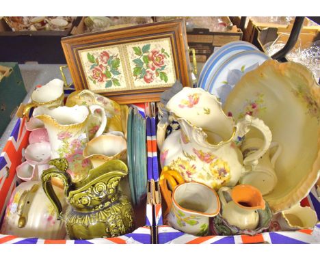 Ceramics - a blush ivory cheese dish, another; a wash jug and bowl; shaving mugs; steins; Denby Chatsworth plates; etc