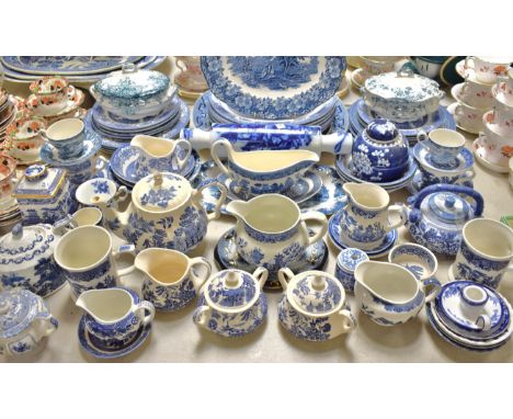 Ceramics - A Mason's Ringtons tea blue and white willow pattern tea pot;  a tea caddy similar;  other blue and white includin