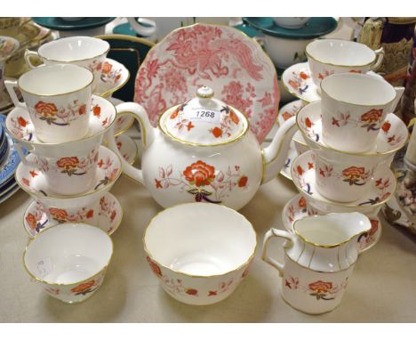 A Royal Crown Derby Bali tea set, including teapot, milk, sugar bowls, nine cups and saucers; a Pink Aves plate