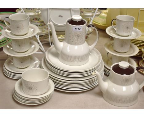 A Royal Doulton Morning Star tea and dinner service, comprising teapot and cover, twelve saucer, six cups, coffee pot, sugar 