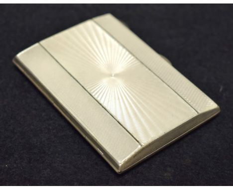 An Art Deco silver and enamel rectangular cigarette case, hinged cover, engine turned, gilt interior, 8cm long, Turner & Simp