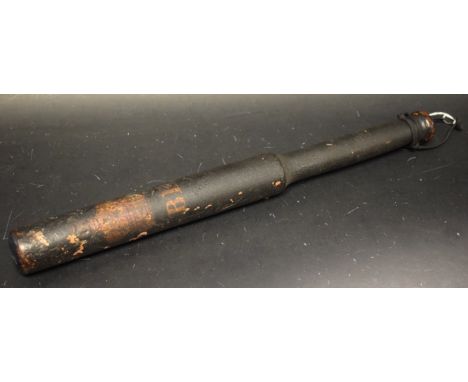 A 19th century turned and ebonised tipstaff or truncheon, painted with the monogram BE surmounted by the royal crown, 43.5cm 