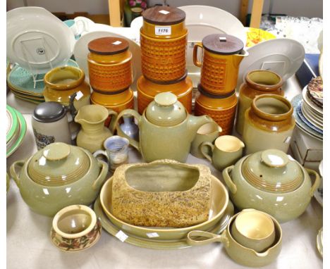 Denby Camelot tableware, teapot, vegetable dishes, jugs, etc; Hornsea storage jars, other stoneware, etc