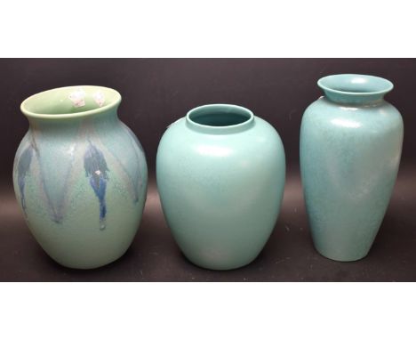 A Poole ovoid vase, glazed in lustrous sea green; two others similar (3)