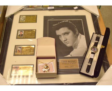 Elvis Presley - an Inspirations novelty gilt metal and enamel Teddy Bear pendant, limited edition 15/100;  an Elvis Presely E