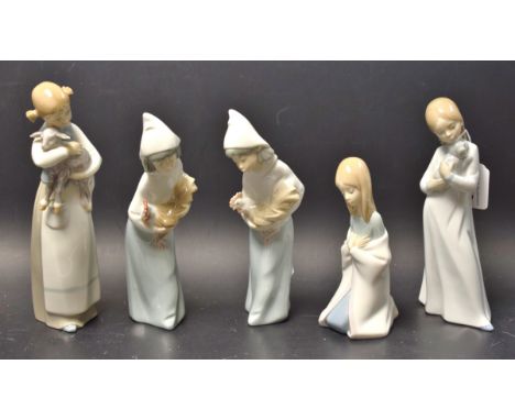 A pair of Lladro figures, girls with chickens; others (5)