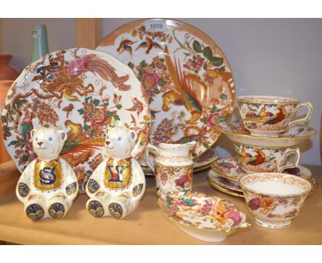 Royal Crown Derby - an Alphabet Bear paperweight S;  another Y, both gold stopper;   Old Avesbury pattern plates, cups saucer