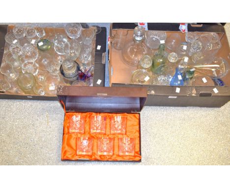 Glassware - A set of Webb Continental hand cut lead crystal tumblers, boxed;  a cut glass decanter;  others;  an Isle of Wigh